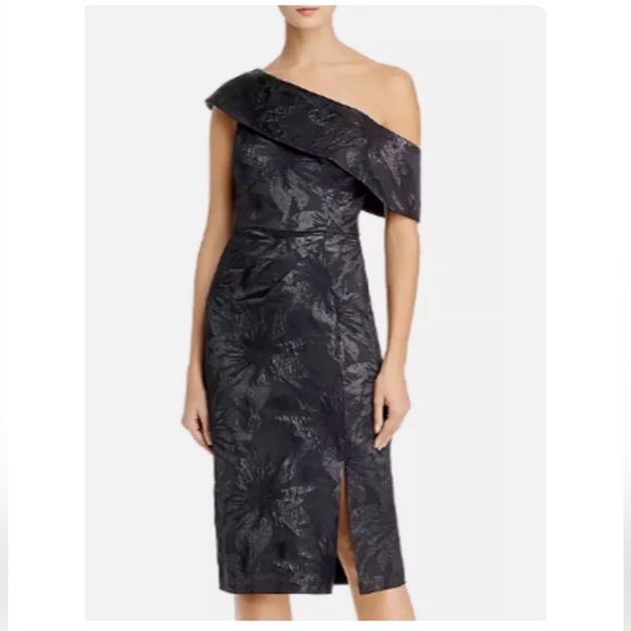 Aidan Mattox Off The Shoulder Jacquard Midi Dress - Picture 2 of 11